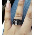 Load image into Gallery viewer, Fashion Couple Jewelry Lovers Rings Women's Black Zircon Engagement Ring Set Men's Stainless Steel Wedding Band Anniversary Gift