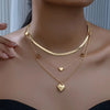 1 Pc, Elegant Layered Heart Pendant Necklace, 3-Tier Golden Fashion Statement Jewelry, Classic Fashion Style, Chic Multi-Strand Choker With Heart Charms For Ladies