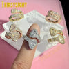 New Iced Out Bling Rectangle CZ Heart Ring Silver Color Cubic Zirconia Square Ch