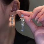 Load image into Gallery viewer, Cute Rhinestone Cat Drop Earrings for Women Korean Long Tassel Zircon Earrings Kitty Animal Fashion Party Earrings Jewelry Gift