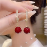 Load image into Gallery viewer, Pretty Hoop Earrings With Red Imitation Pearl Pendant Vintage Elegant Style Suitable For Women Wedding Party Ear Ornaments