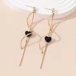 Load image into Gallery viewer, Exquisite Black Heart Spiral Lines Dangle Earrings - 18K Plated, Elegant, Cute, Valentine's Day Gift, Hypoallergenic, Nickel-Free, Durable, Long-Lasting Jewelry