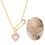 Load image into Gallery viewer, Light luxury zircon pin love ins niche design safety needle heart-shaped tassel personalized titanium steel clavicle chain
