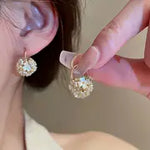 Load image into Gallery viewer, Elegant Floral Rhinestone Ball Hoop Earrings - UV Plated, Sparkling & Durable Alloy, Hypoallergenic for Casual Attire & Gifting