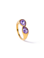 Load image into Gallery viewer, CARLIDANA Luxury Titanium Steel Zirconia Open Rings for Women 14K Gold Plated Stainless Steel Water Drop Zircon Ring Jewelry