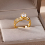 Load image into Gallery viewer, Stainless Steel Round Rings Women Zircon Geometric Gold Color Ring Aesthetic Wedding Party Jewelry Gift Bague Femme