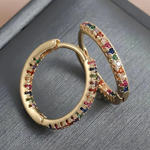 Load image into Gallery viewer, Trendy Gold Color Cubic Zirconia Round Copper Earrings For Women Metal Crystal Earring Party Everyday Jewelry