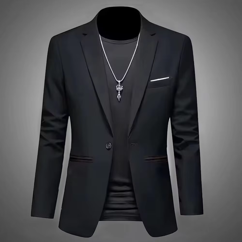 Men's Casual Business Fashion Suit Slim Fit Formal Chic Jacket Single Button Solid Lapel Outwear Elegant Costume Pockets Suit