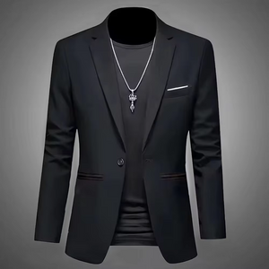 Men's Casual Business Fashion Suit Slim Fit Formal Chic Jacket Single Button Solid Lapel Outwear Elegant Costume Pockets Suit