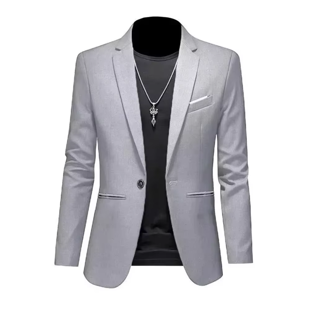 Men's Casual Business Fashion Suit Slim Fit Formal Chic Jacket Single Button Solid Lapel Outwear Elegant Costume Pockets Suit