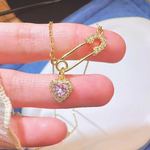 Load image into Gallery viewer, Light luxury zircon pin love ins niche design safety needle heart-shaped tassel personalized titanium steel clavicle chain