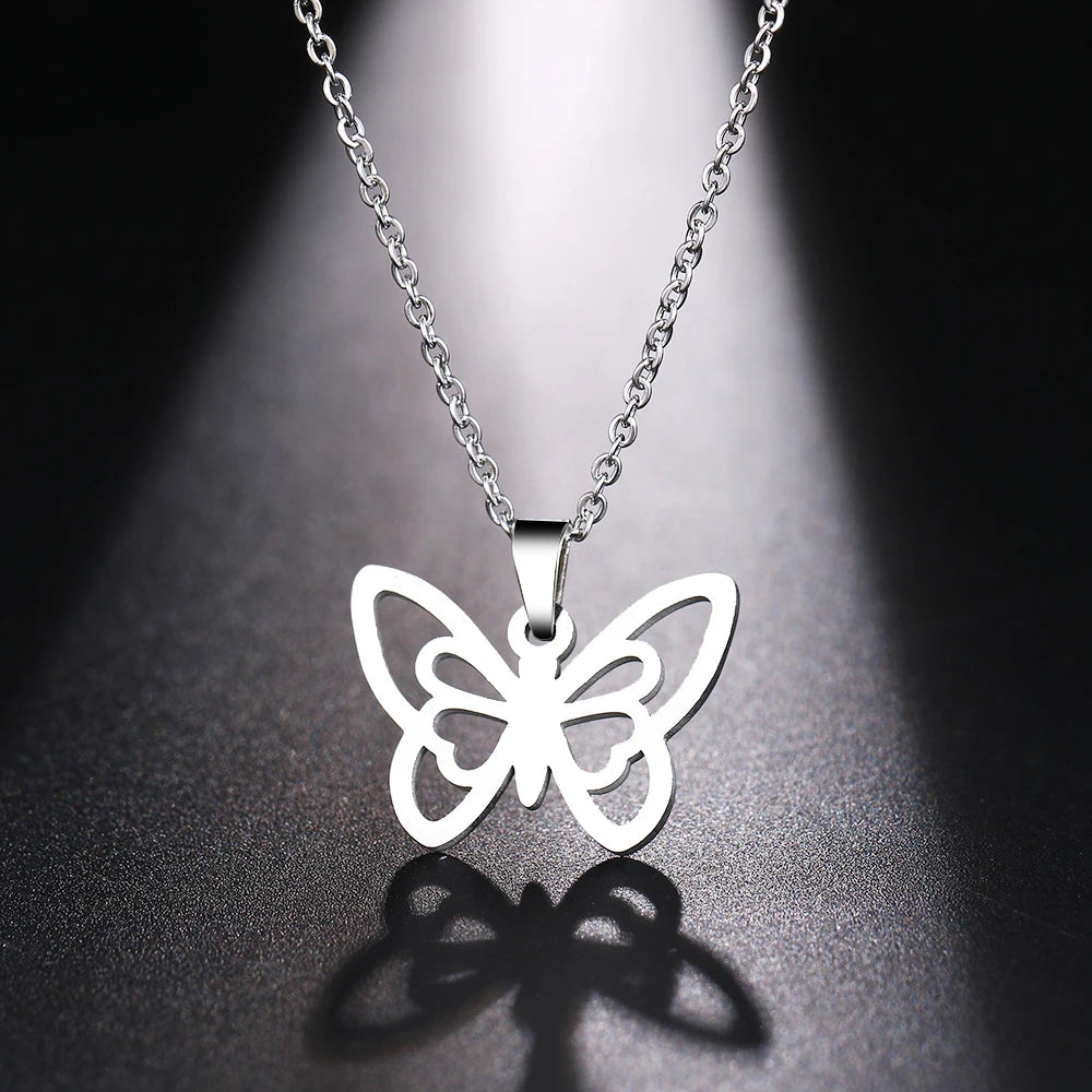 DOTIFI Stainless Steel Necklace For Women Man Hollow butterfly Choker Pendant Necklace Gift Engagement Jewelry