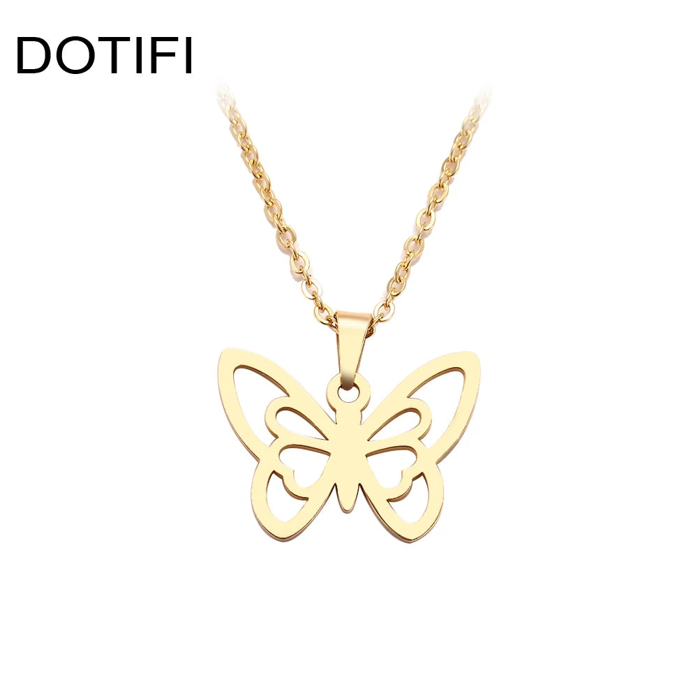 DOTIFI Stainless Steel Necklace For Women Man Hollow butterfly Choker Pendant Necklace Gift Engagement Jewelry