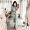 Womens Silk V Neck Elegant Long Dress Short Sleeve Satin Dresses For Women 2021 Summer Party Wrinkle Summer Office Maxi Dress