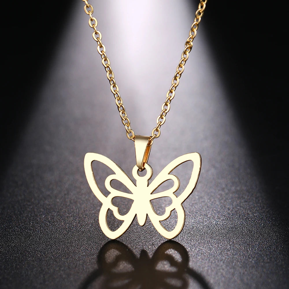 DOTIFI Stainless Steel Necklace For Women Man Hollow butterfly Choker Pendant Necklace Gift Engagement Jewelry