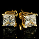 Load image into Gallery viewer, Dazzling Gold Color Square Cut Cubic Zirconia Stud Earring Cocktail Party Iced Out Crystal Earring Hip Hop Jewelry for Men Women