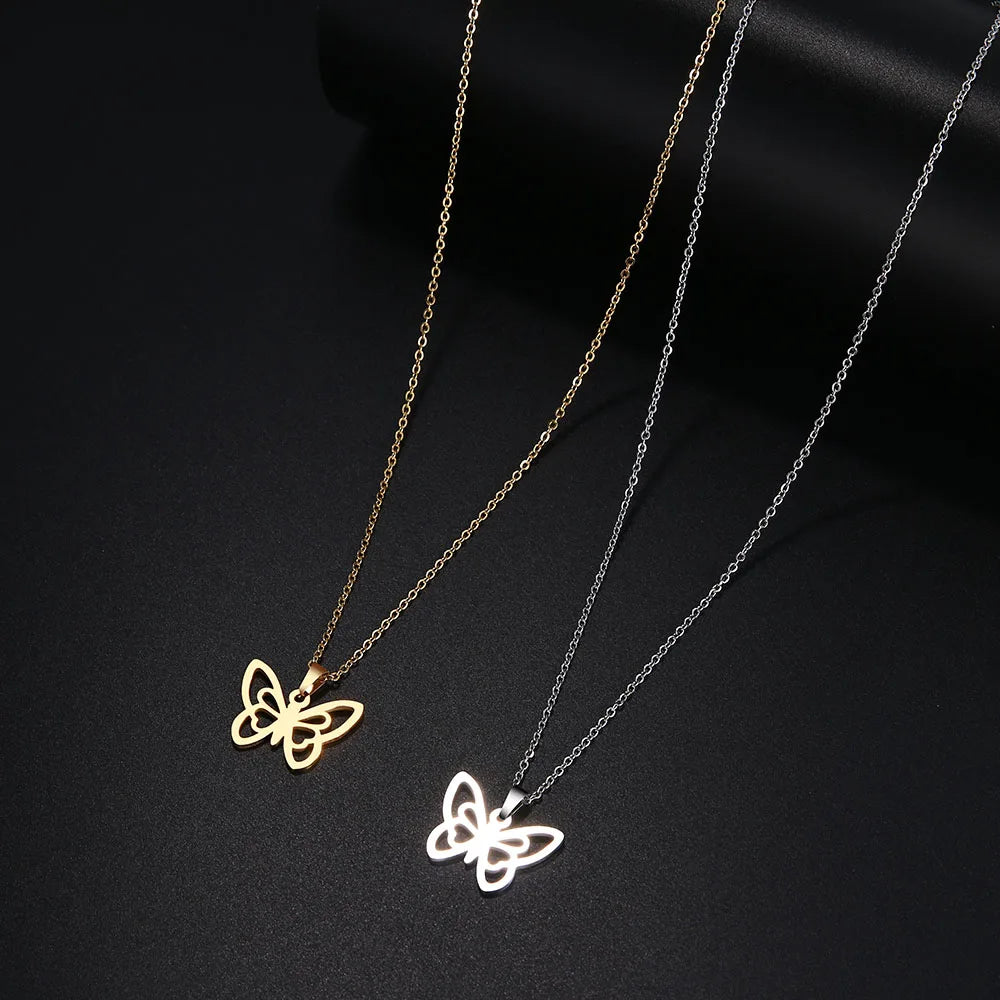 DOTIFI Stainless Steel Necklace For Women Man Hollow butterfly Choker Pendant Necklace Gift Engagement Jewelry