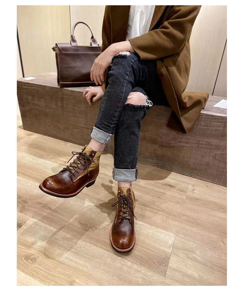 Autumn Winter Men's Short Boots Retro Make old American Casual Oaratrooper Locomotive Shoes EUR 38-48