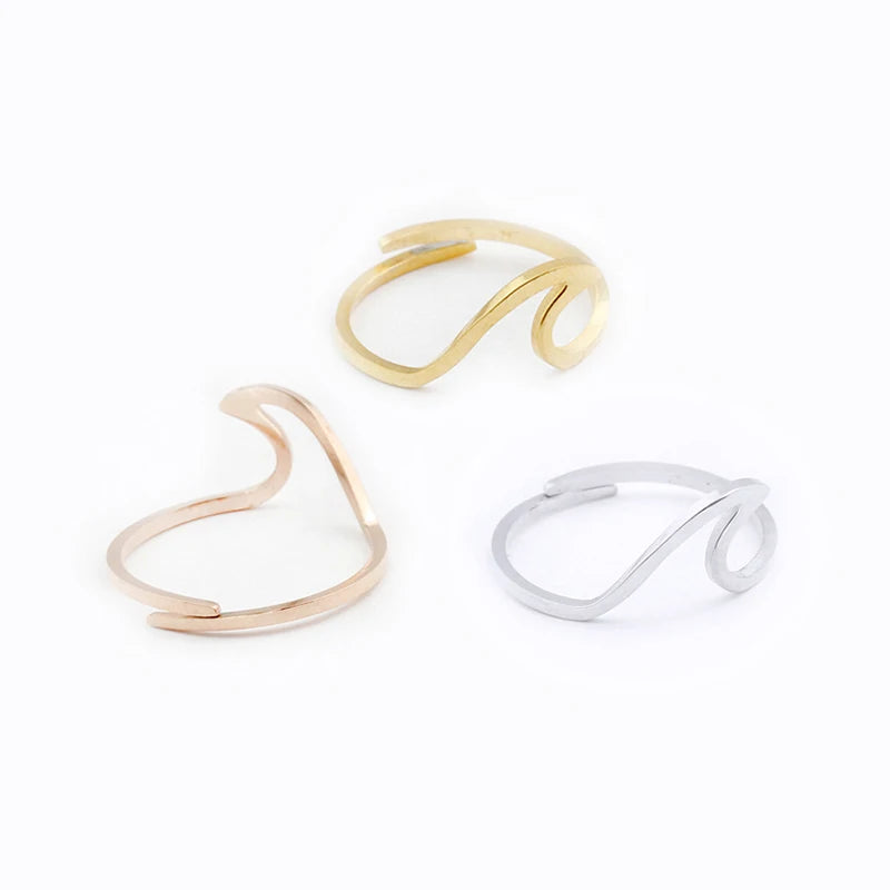 DIEYURO 316L Stainless Steel Fashion Design Geometric Wave Unique Ring Light Luxury Ladies Party Jewelry 3 Colours Adjustable