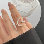 Load image into Gallery viewer, EN New Fashion Crytal Ring Moon & Star Dazzling Open Finger Rings for Women Girls Wedding Engagement Jewelry Gift