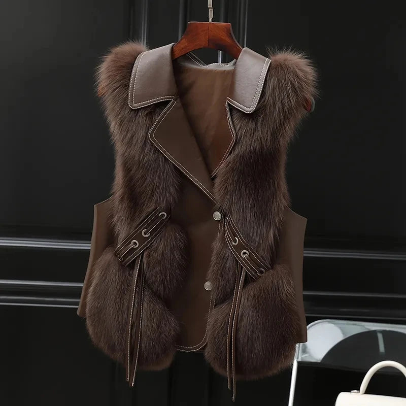 High Quality Imitation Fox Fur Vest Jacket Women Fur Vest Jacket 2024 Winter Waistcoat Short Fur Vest Female Vestcoat Sleeveless