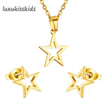 Load image into Gallery viewer, LUXUKISSKIDS Golden Stianless Steel Star Jewelery Sets Wedding Bridal Earrings and Pendant Necklace for Women/Girls Dubai Bijoux