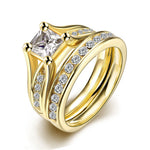Load image into Gallery viewer, Princess Cut Cubic Zirconia Couples Rings Stainless Steel Wedding Ring Set for Women and Men Party Jewelry Gold Color