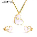 Load image into Gallery viewer, LUXUSTEEL Best Friend Gift Heart White/Black Shell Pendant Necklace Earring Sets Gold Color Choker Collars Collier Female