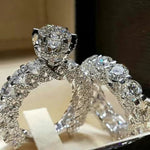 Load image into Gallery viewer, IPARAM Elegant Zircon Ring Jewelry Silver Color Engagement Wedding Ring Set for Women 2019 Fashion Zircon Crystal Jewelry