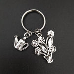 Load image into Gallery viewer, Flower and Watering Can Charm Garden Keychain Stainless Steel Metal Keyring Fashion Women Jewlery Gifts