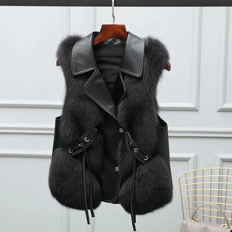 High Quality Imitation Fox Fur Vest Jacket Women Fur Vest Jacket 2024 Winter Waistcoat Short Fur Vest Female Vestcoat Sleeveless