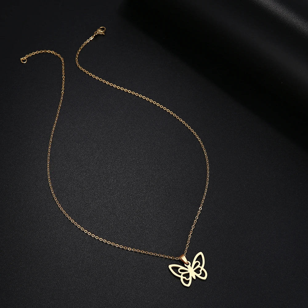 DOTIFI Stainless Steel Necklace For Women Man Hollow butterfly Choker Pendant Necklace Gift Engagement Jewelry