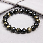 Load image into Gallery viewer, Gold Color Obsidian Bracelet Men Black Natural Stone Beaded Women Men Braslet For Male Yoga Hand Jewelry Accessories Wristband