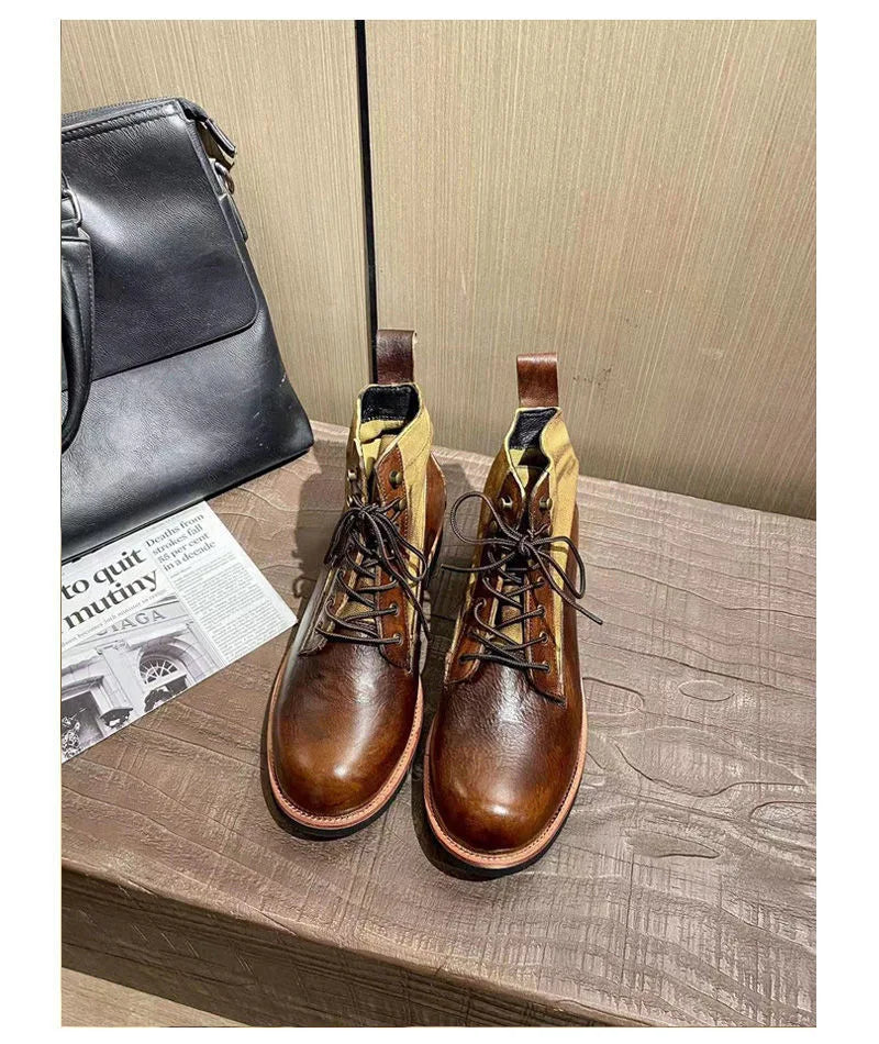 Autumn Winter Men's Short Boots Retro Make old American Casual Oaratrooper Locomotive Shoes EUR 38-48