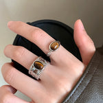 Load image into Gallery viewer, Niche Style Open Adjustable Ring Female Retro Tigereye