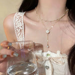 Load image into Gallery viewer, Camellia Double-Layer Pearl Necklace Female Summer Accessible Luxury Level Sense Special-Interest Design Necklace Temperamental Tassels Clavicle Chain