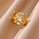 Load image into Gallery viewer, Retro Geometric Wrap Cross Rings for Women Stainless Steel Gold Color Adjustable Wedding Couple Ring New Aesthetic Jewelry Gift