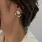 Load image into Gallery viewer, Imitation Pearl Earring for Women Gold Color Round Stud Earrings Korean Delicate Irregular Design Unusual 2023 Fashion Jewelry