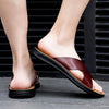 2023 Fashion Men Real Leather Slippers Summer New Black White/red/yellow Cross Over Slippers Men's Leisure Comfort Flat Sandals