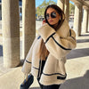 PB&ZA 2023 Autumn/Winter New Versatile Contrast Color Fur Integrated Lamb Fleece Warm Thickened Jacket Coat for Women