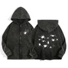 Y2K Acid Wash Zip Up Hoodie Harajuku Retro Gothic Graphic Spider Print Jacket Sweatshirt High Quality Cotton Men Women Clothing