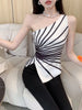 Y2k Sleeveless Irregular Tank Top Women Sexy Skinny Striped Design Corset Stretch Tube Streetwear 2024 Summer One Shoulder Tanks