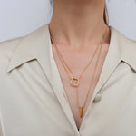 Load image into Gallery viewer, ANENJERY 316L Stainless Steel Necklace for Women Geometric Multilayer Clavicle Necklace Festive Party Jewelry Gift collier