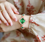 Load image into Gallery viewer, Casual fashion multifunctional ladies watch luxury high quality elegant clover bracelet emerald quartz watch for women