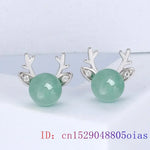 Load image into Gallery viewer, Nephrite Jade Deer Earrings Carved Charm Designer Amulet Ear Studs Energy Gift Natural 925 Silver Amulets Gemstones Green