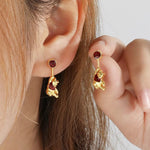 Load image into Gallery viewer, Disney Pooh Bear Rubies Ear Studs Luxury Charm Jewelry Cartoon Winnie the Pooh Earrings Accessories for Women High Quality Gift