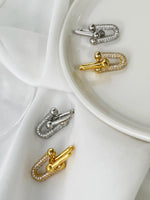 Load image into Gallery viewer, Peri'sbox Statement Gold Plated Chunky U Shape Link Chain Dangle Hoop Earrings with Inlaid Cubic Zirconia Fashion Accessories
