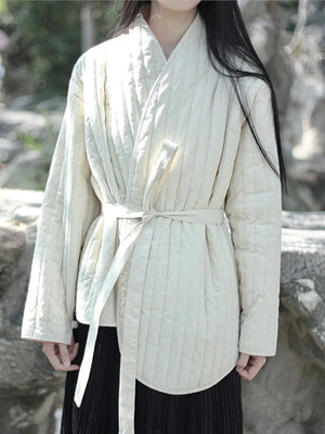 Johnature Women Chinese Style Plus Cotton Parkas Bandage Long Sleeve Winter Coats 2024 New Solid Color Women Vintage Parkas