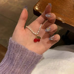 Load image into Gallery viewer, Kiss Jewelry Kpop Summer Red Cherry Leaf Pendant Pearl Beaded Necklace for Women Y2K Korean Fashion Sweet Choker 2023 Trendy