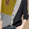 Spring and Autumn 2024 New Fashion Retro Contrast Color Printed Women's Polo Neck Stripe Long Sleeve Spliced Loose Shirts Tops